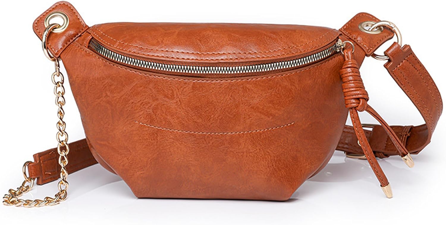 Women's Waist Bag, Fashion Leather Crossbody Bag, Crossbody Bag with Adjustable Shoulder Strap (reddish brown)