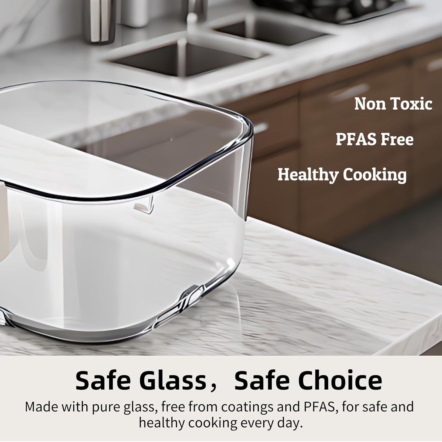 Generic 4.2QT Glass Air Fryer placed on a kitchen countertop, ready for use.