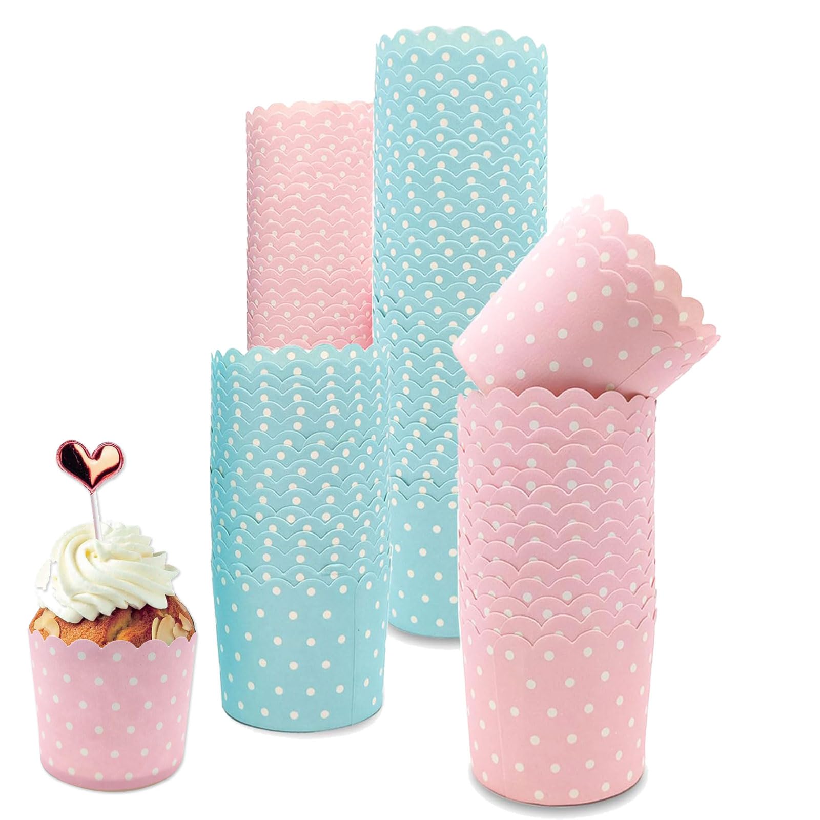 100 Caissettes En Papier Pour Cupcakes/Muffins | 50 Roses & 50 Bleues | Diamètre 7cm, Hauteur 5.5cm | Pour Fêtes & Pâtisserie