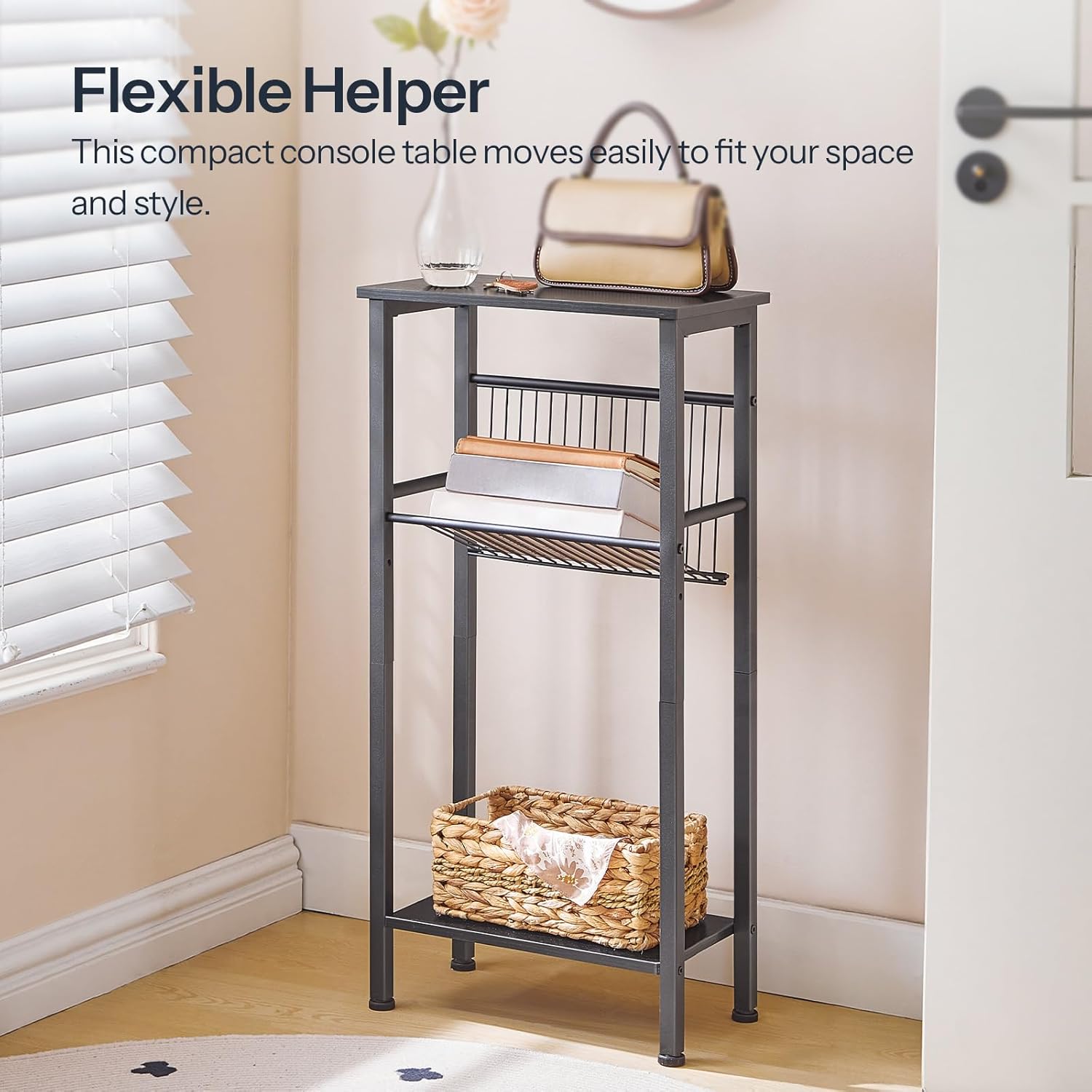 HOOBRO 15.7" Narrow Console Table for Small Space, 3 Tier Entryway Table with Adjustable Shelf, Behind Couch Table, Sofa Table, for Entryway, Hallway, Living Room, Rustic Brown and Black BF41XG01 - Image 8