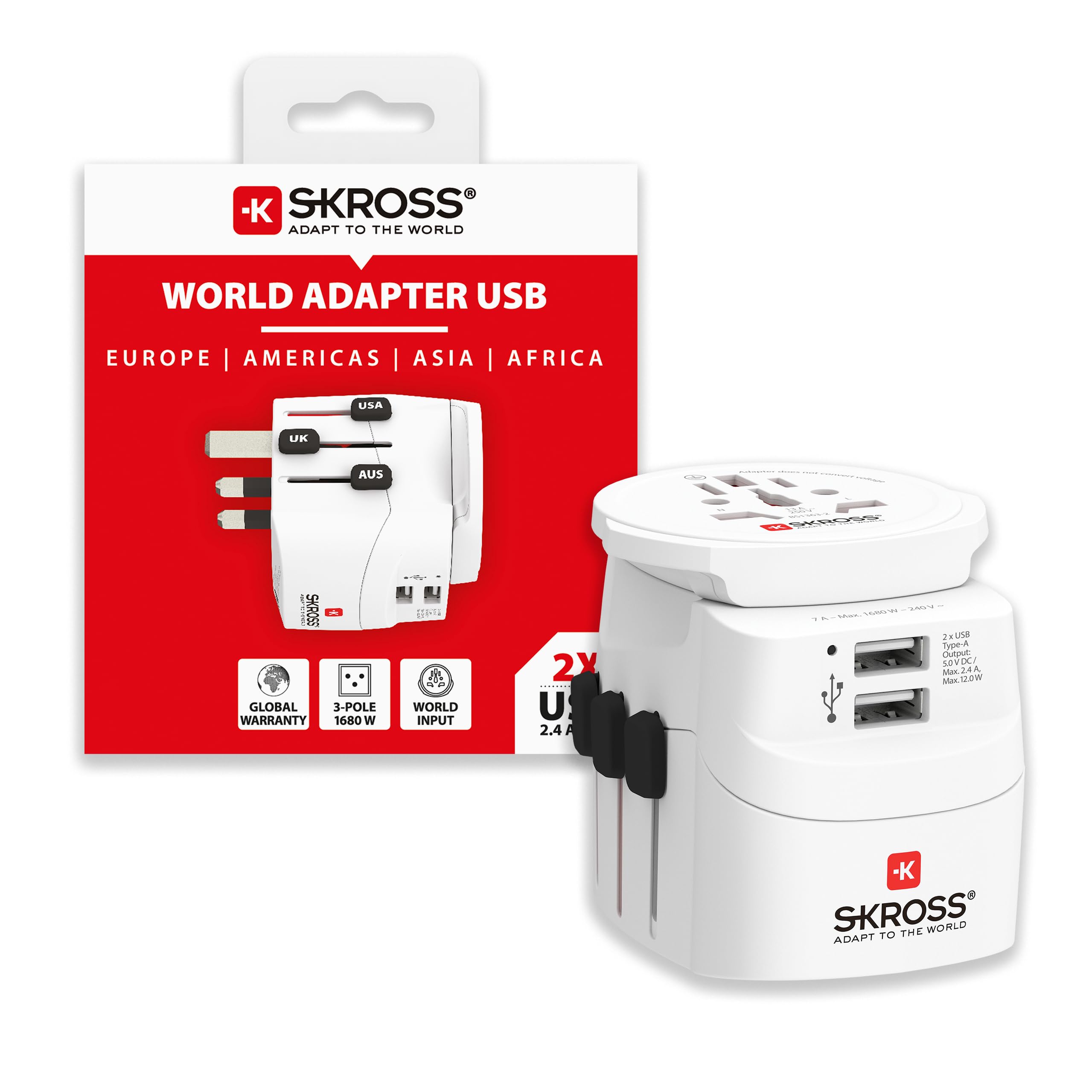 Skross 1302470 Pro Light USB Adapter for 200+ countries 1575W Dual USB