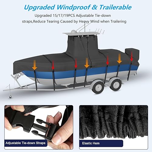 Miniatura 3 de Cubierta de barco 800D resistente para consola central de 20 pies a 24 pies de largo con techo superior en T, cubierta de barco TTOP remolcable 100%