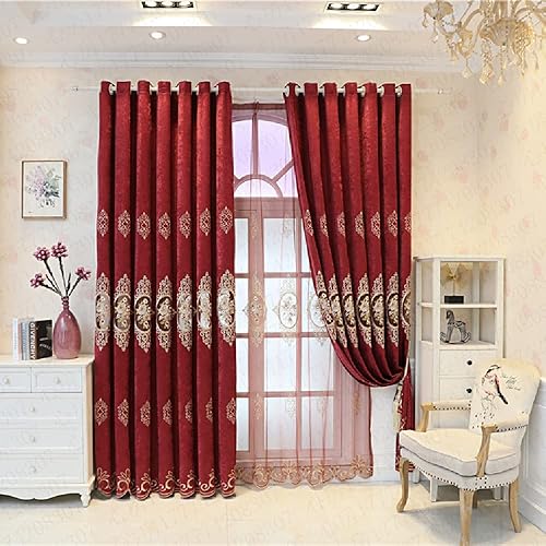 Miniatura 5 de Amidoudou 1 par de cortinas huecas de jacquard de lujo europeas bordadas de felpilla para sala de estar y dormitorio (rojo, 51 x 84 pulgadas)