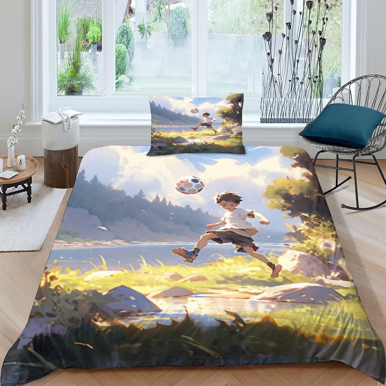 Housse de couette football 135x200 hypoallergénique pour lit d'enfant sans plis
