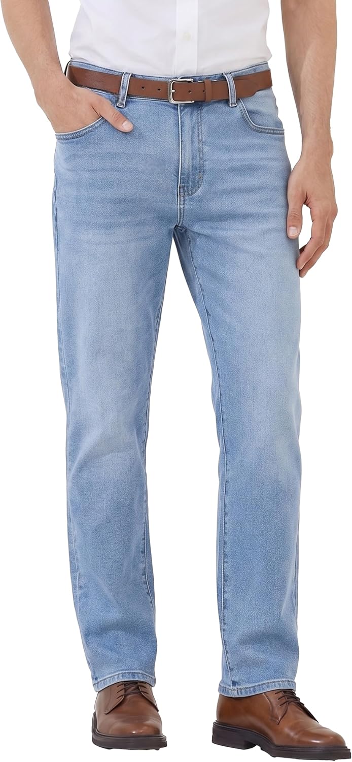 MZNBURAM Men’s Regular Fit Straight-Leg Jeans – High-Stretch Cotton Fashion Comfort Flex Waist Denim Pants