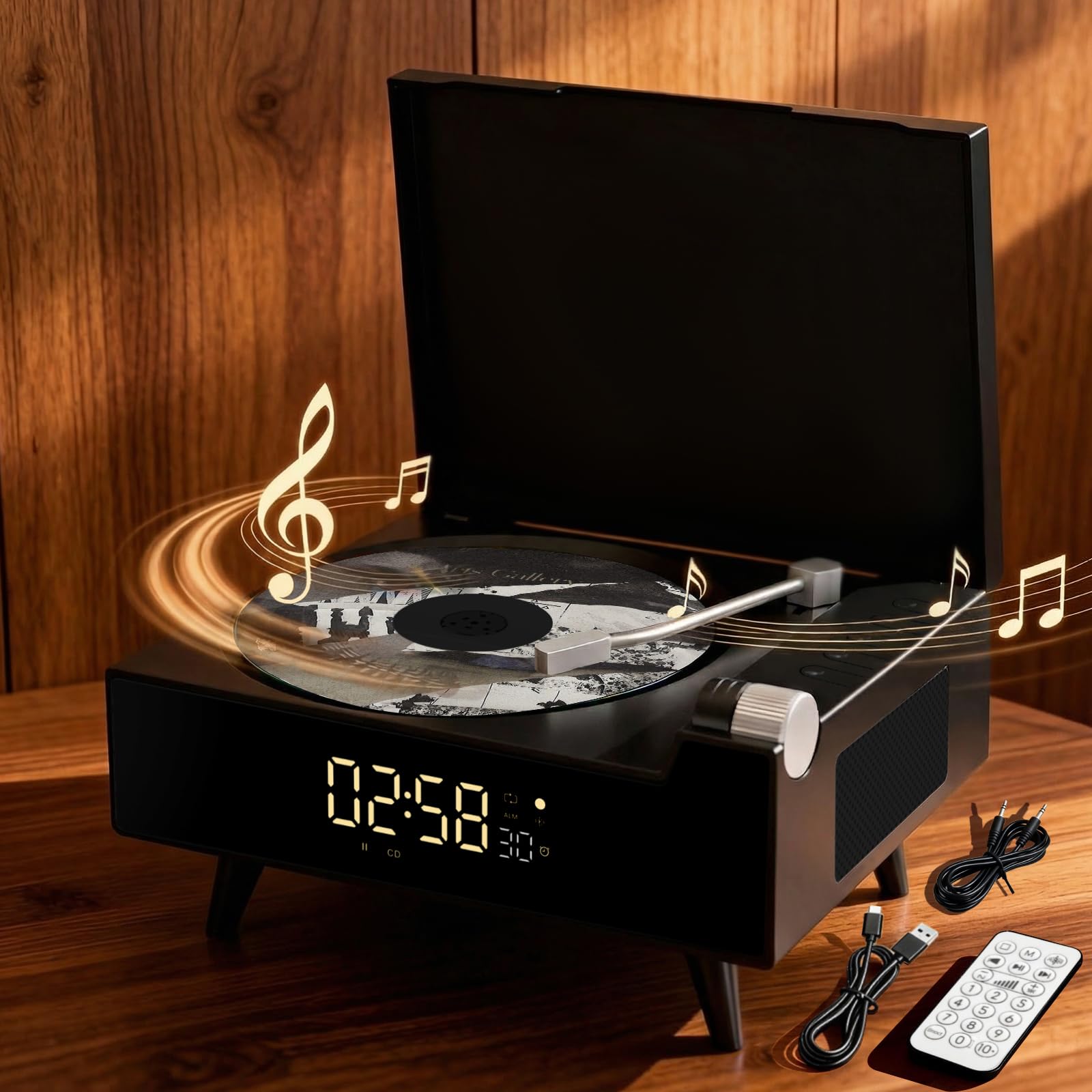 Desktop Portable CD Player [Hi-Fi Stereo Sound] for Home with Bluetooth and Speakers, Fm Radio, Clock Timer, Remote Control & LED Display, MP3/WAV Retro Disc Player, Retro Gift, Support USB/AUX