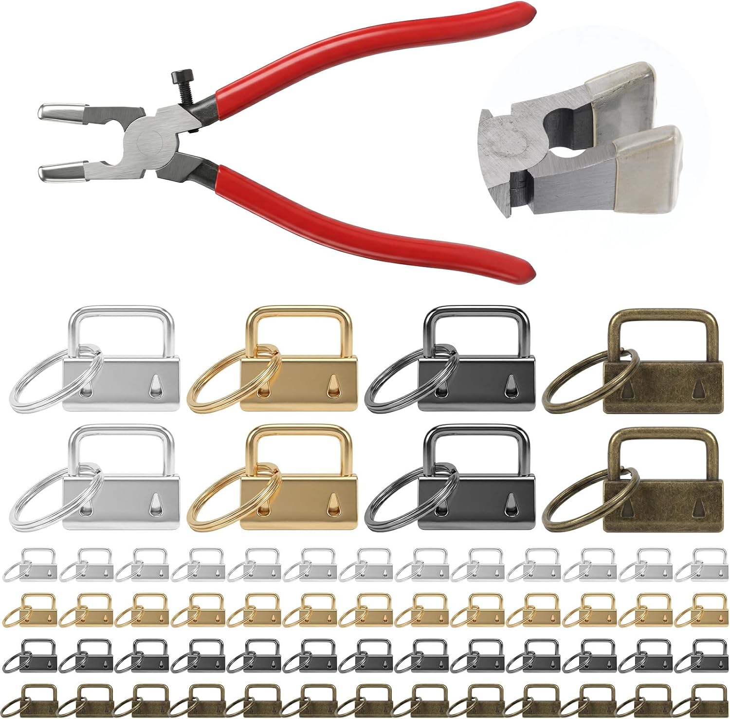 60 PCS Keyfob Hardware Set, 1 Inch Key Chain Hardware with Key Fob Pliers Rustproof DIY Keychain Kit for Making Keychains, Lanyards and Wristbands-4 Colors