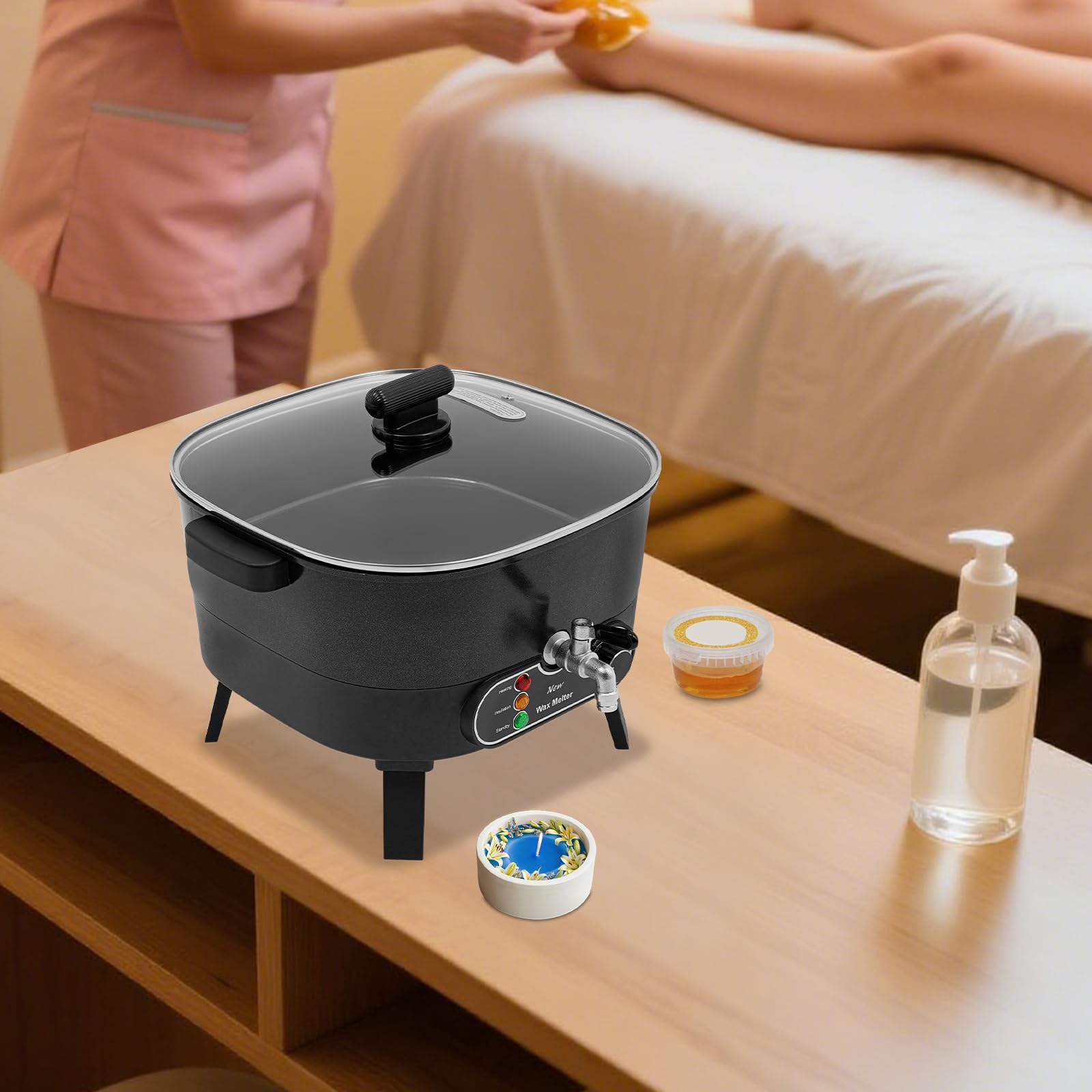 Duoruameng Elektryczny garnek do topienia wosku do produkcji świec, 6 l, z lejkiem i powłoką zapobiegającą przywieraniu, zakres temperatur 30-100°C, kolor czarny