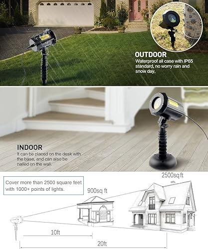 Vista 13 de Poeland Luces de jardín Luces de Navidad láser en movimiento Proyector de estrellas de luciérnaga para el hogar y el rojo/verde/azul (Red/Green/Blue)