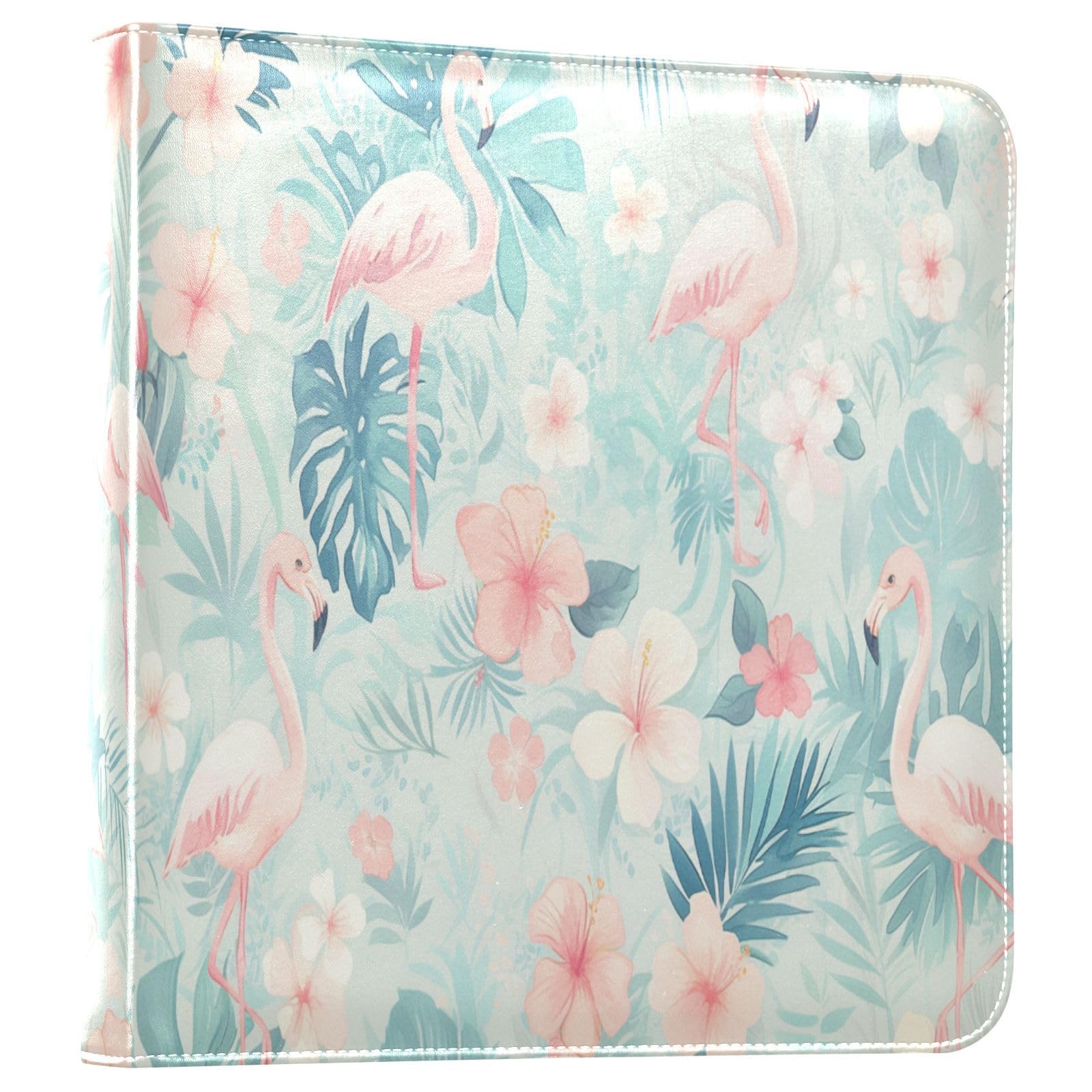Kigai Flamingos Flowers Photo Album Self Adhesive Scrapbook Album Leather Cover DIY Picture Scrap Book with 20 Adhesive Sheets, 11.8x24x0.8 inch
