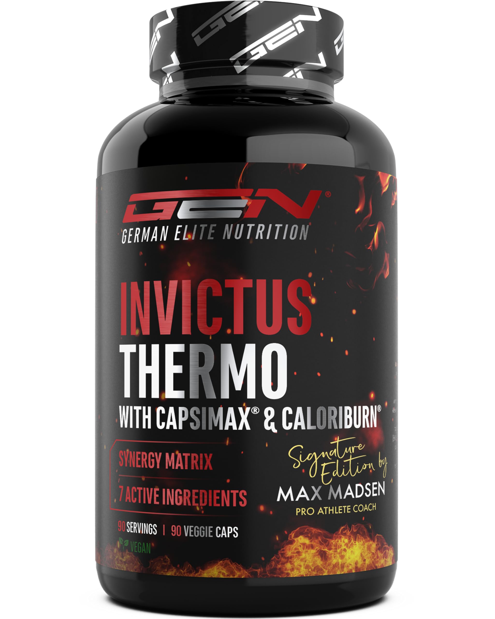 GEN GERMAN ELITE NUTRITION Invictus Thermo vegane Kapseln, 90 Stück | Hochdosierte Thermo Formel, Mit Capsimax® & CaloriBurn®, Grüntee-, Olivenblatt-, Guggul- & Braunalgen-Extrakt, Ohne Koffein