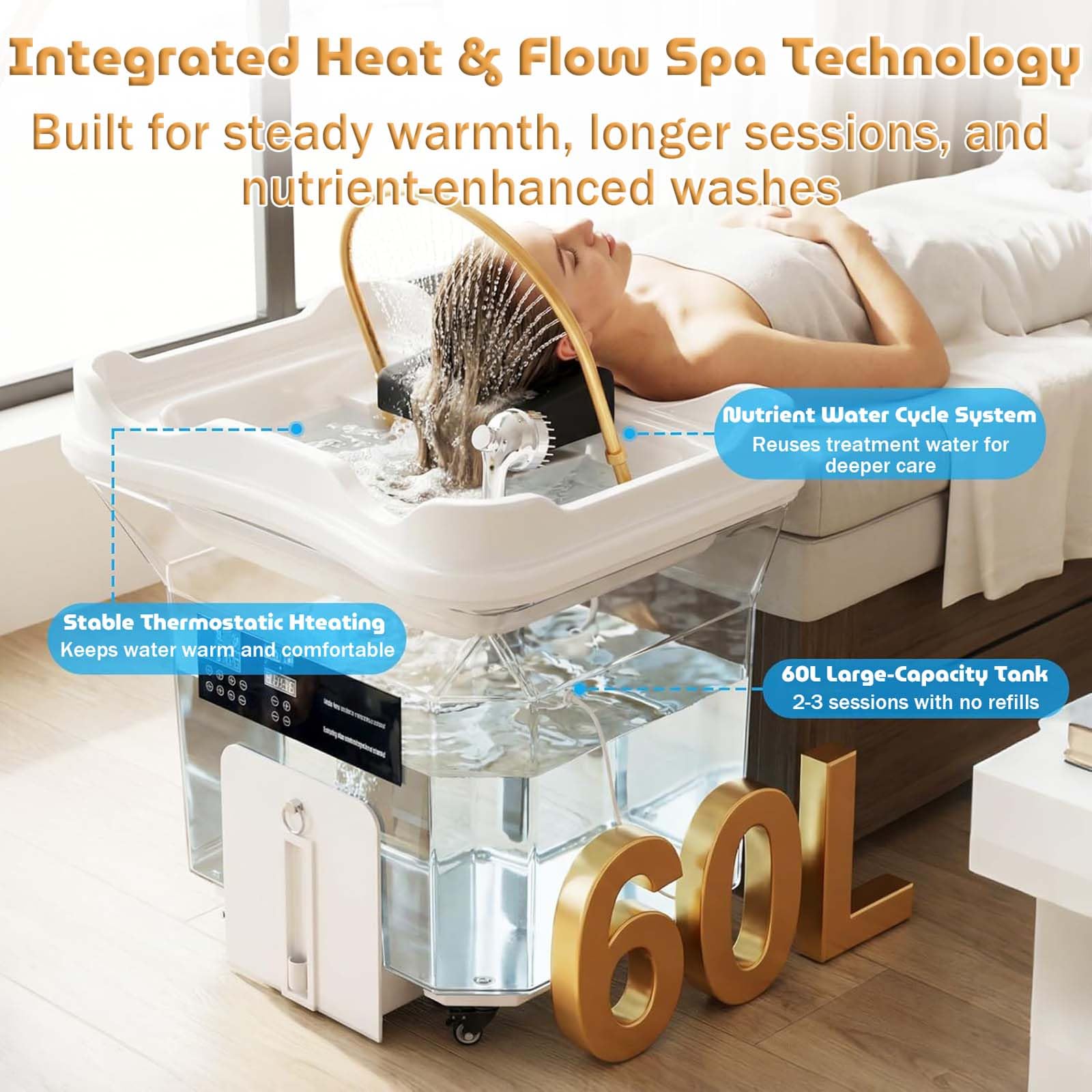 Lavabo para Champú para Terapia de SPA con CirculacióN de Agua,Lavacabezas Portatil con 4 Ruedas Silenciosas,Adecuado para Capilares y Salones de Peluquería (White)