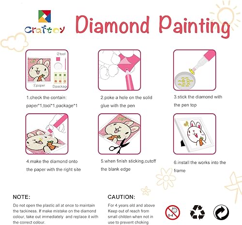 Miniatura 6 de Kits de pintura de diamantes 5D para niños, 7.1 x 7.1 pulgadas, marco de madera, artes y manualidades de diamantes para niños, calcomanías de gemas