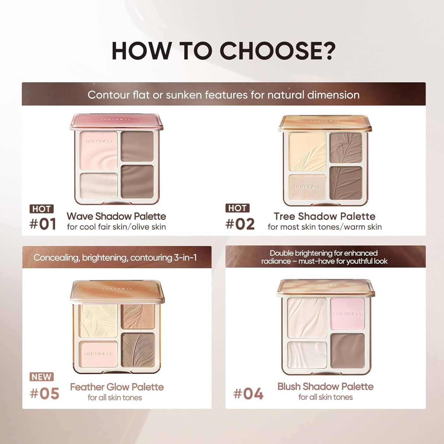 JUDYDOLL Highlight & Contour Palette, All-in-One Matte Highlighter Contour Compact, Natual Finish, Ultra-fine Powder, Easy to Apply, Blendable Face Makeup for All Skin Tones (04 Blush Shadow Palette) - Image 9