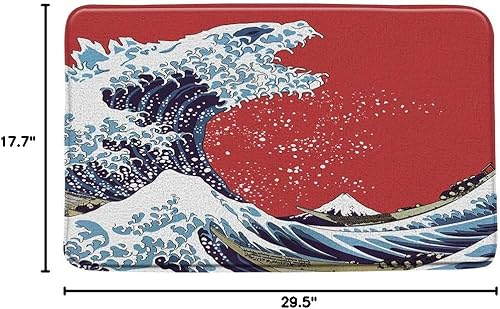 Miniatura 3 de Sunhe Alfombra de baño japonesa con gran onda, azul, vintage, Japón, Hokusai, gran ola de Kanagawa, océano, retro, rojo, impresión creativa,