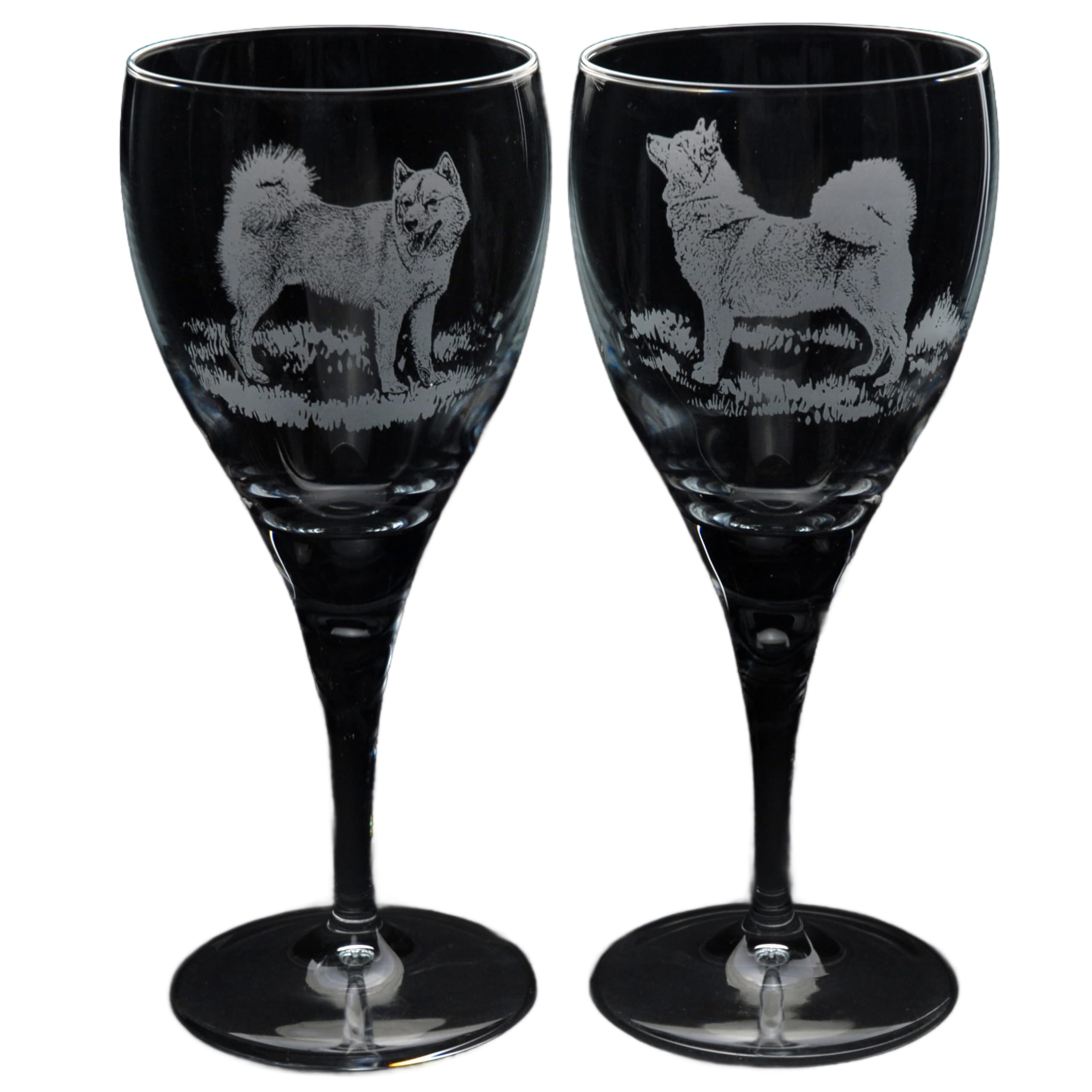 GLYPTIC Glass Art Finnish Spitz Dog Placement Hand Etched/Engraved Crystal Wine Glass
