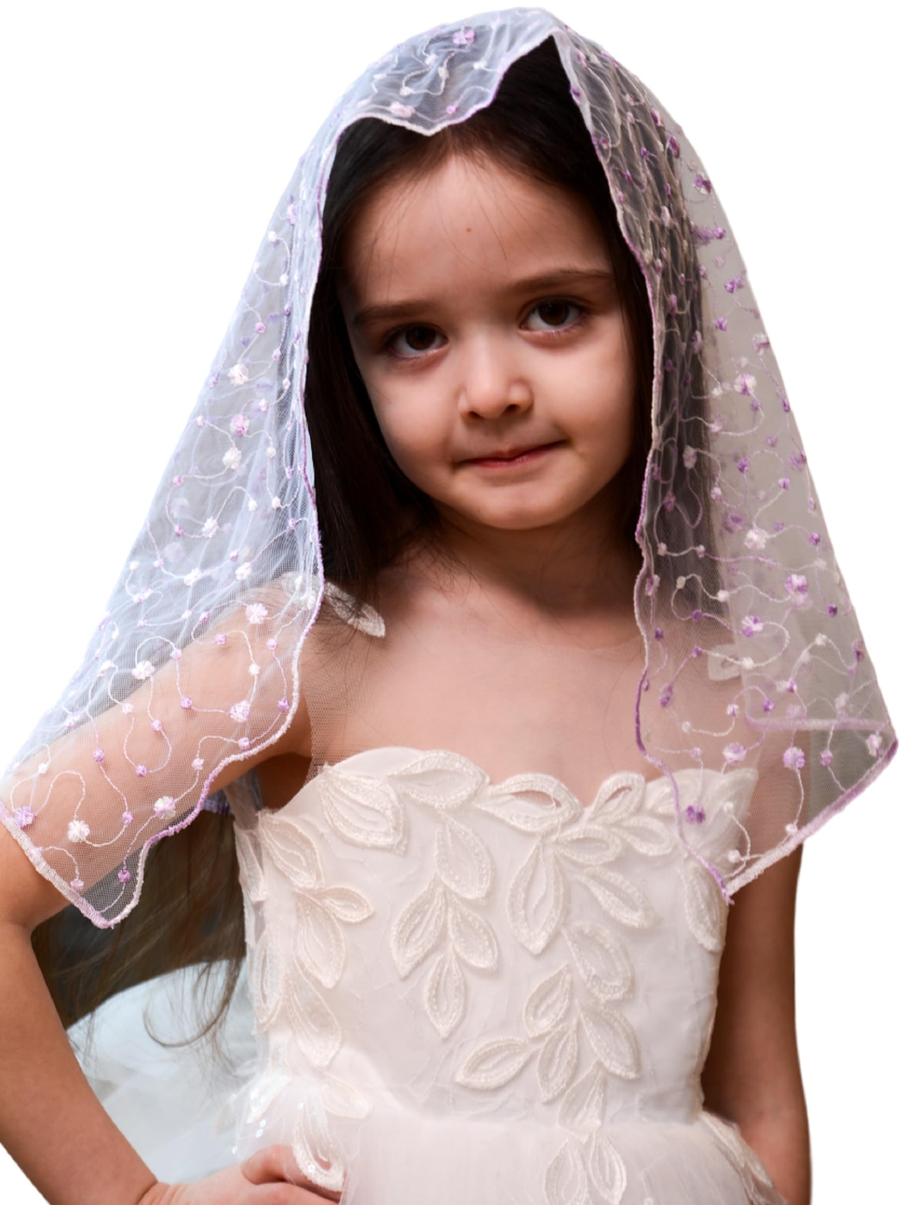 Girls Mantilla Veils Church Mass Veil First Communion Veils Lace Chapel Veil Mantilla Veils Latin Mass Church Veil. (Gradient Purple)