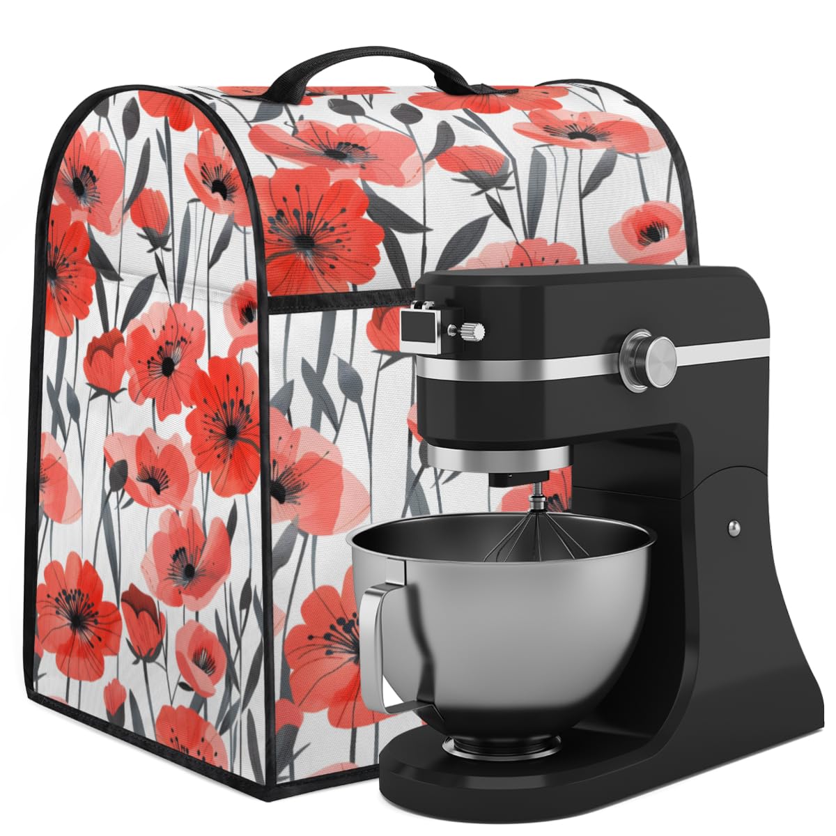 Coffee Maker Cover Red Poppy Floral Kitchen Appliance Covers Small Appliance Covers Blender Cover Juicer Cover Dust Covers for Kitchen Appliances with Top Handle and Pockets,Washable,B380
