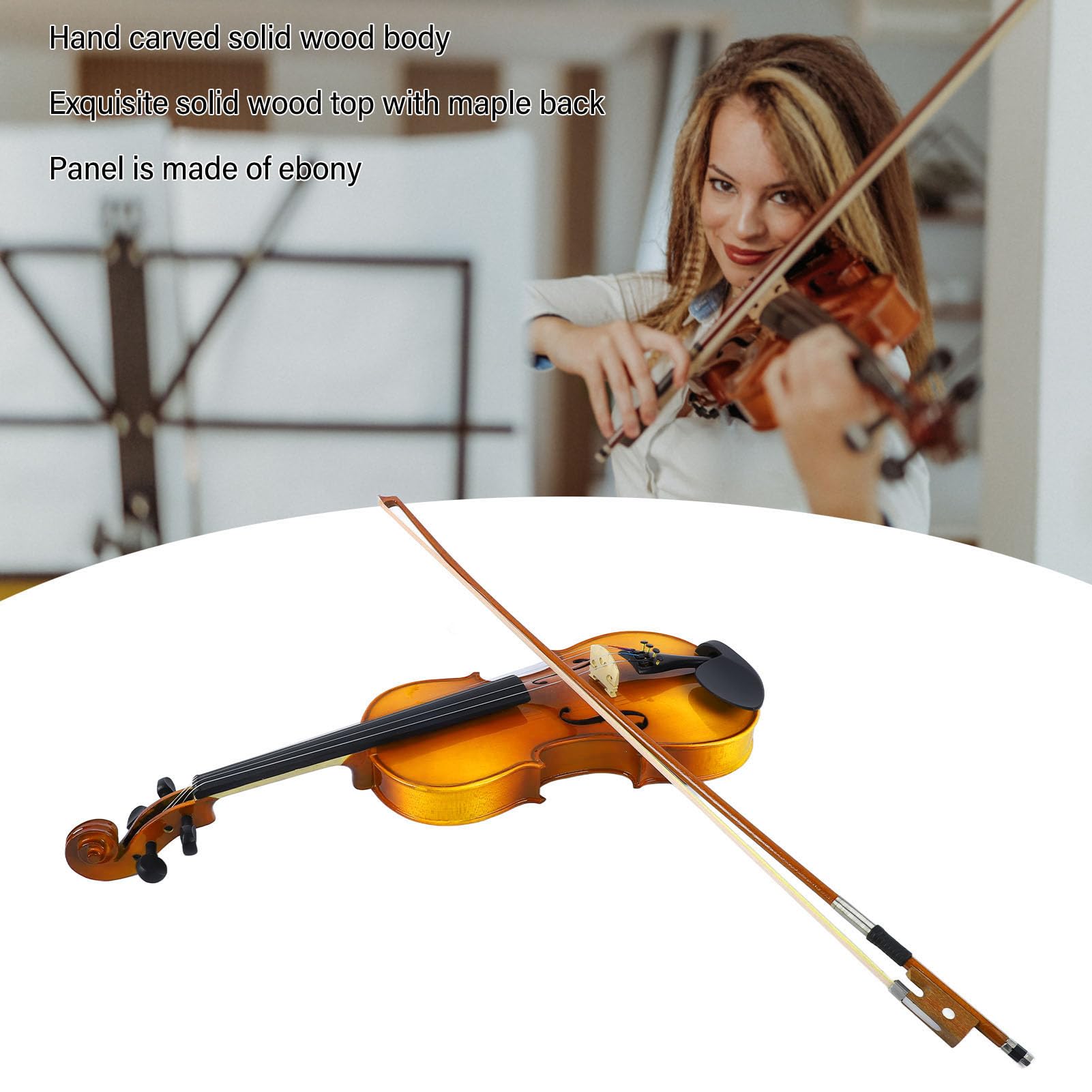 Violino 4/4 Legno Kit per Principianti-Violino per Principianti 4/4 Violino per Adulti Violino Set di Violino per Practice & Performance