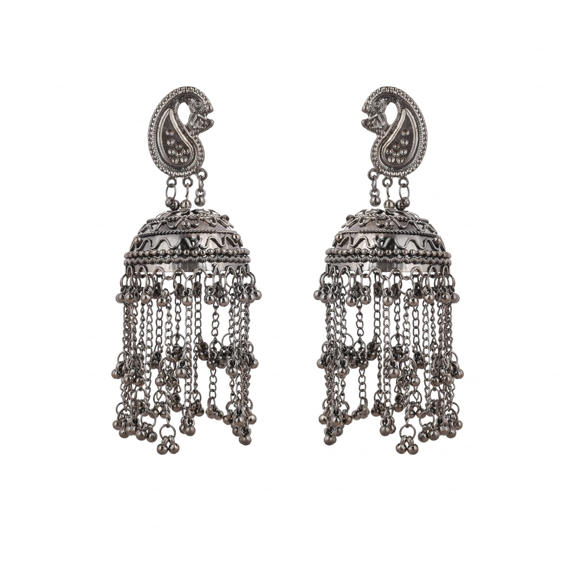 Traditional Long Big Size Silver Black Oxidised Jhumka Earrings for Women