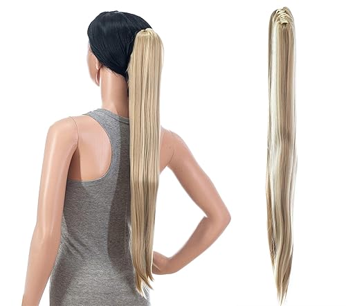 Extensiones de pelo sintético SWACC con clip de pinza de 28 pulgadas de largo, lacio, para mujer