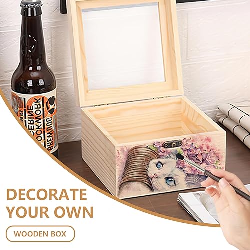 Miniatura 5 de Caja de regalo de madera vintage con tapa de vidrio transparente, caja de recuerdo rústica para joyas, recuerdos de fiesta, manualidades,