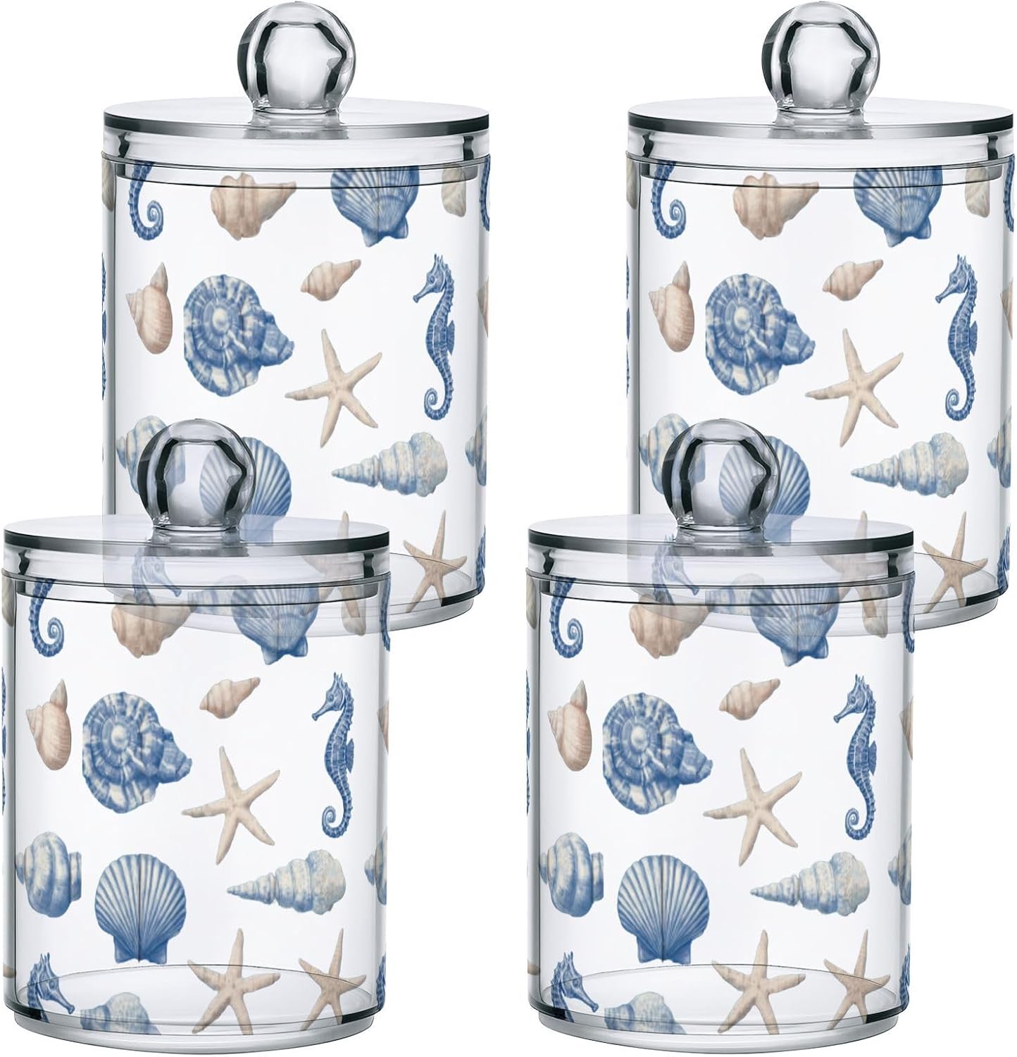 Seashells on Blue Board Qtip Holder Apothecary Jars Bathroom Storage Floss Makeup Organizer for Cotton Ball Swab Acrylic 2 Packs image 2
