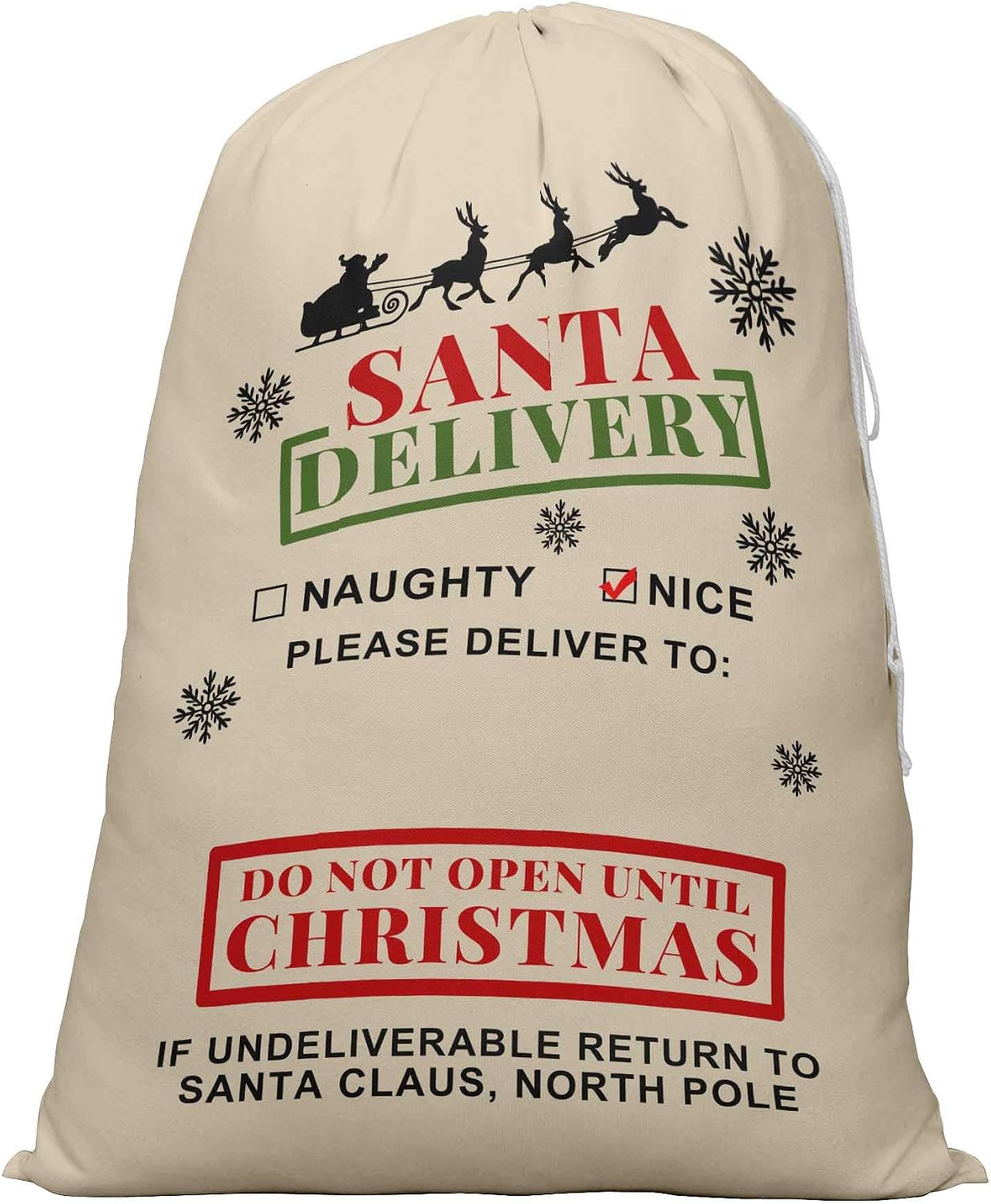 Printtoo 2 Pcs Large Santa Sacks with Drawstring Canvas Xmas Gifts Bags for Kids Christmas 27x20 Inch