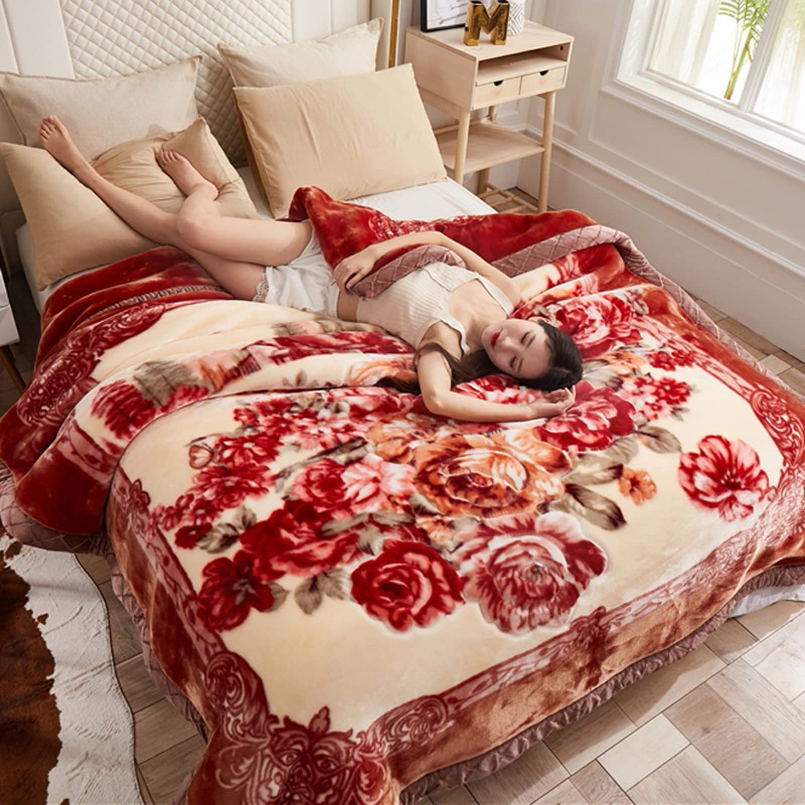 Luxuriöse schwere Fleecedecke aus koreanischem Nerz, King-Size-Größe, warm, 2-lagig, wendbar, flauschige Thermodecke für Herbst und Winter, J, 200 x 230 cm, 4 kg