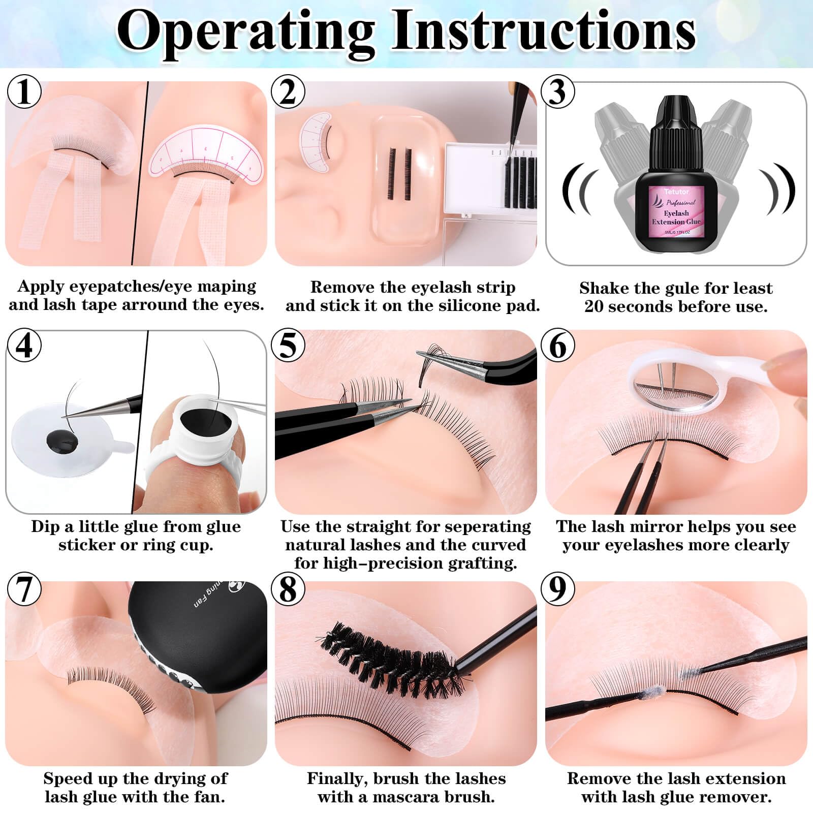Tetutor Eyelash Extension Kit for Beginners with Mannequin Head