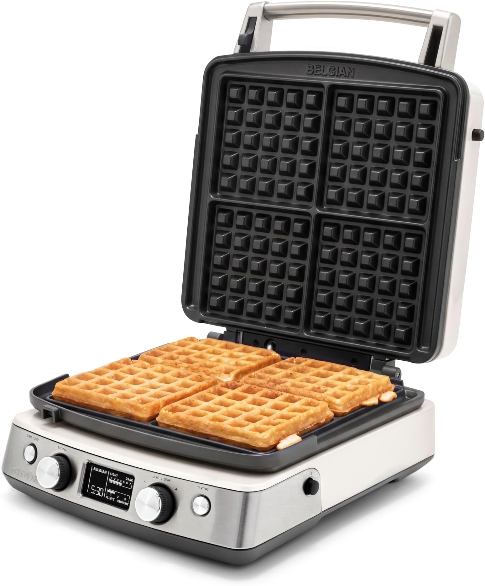 Elite 4-Square Waffle Maker, Ceramic Nonstick Plates, Cream White