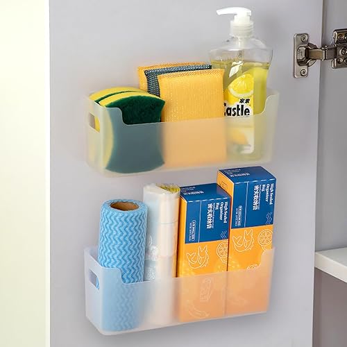 Miniatura 10 de 2 piezas organizador de puerta de armario de cocina, montaje adhesivo en el interior de la puerta del gabinete, estante de almacenamiento debajo del