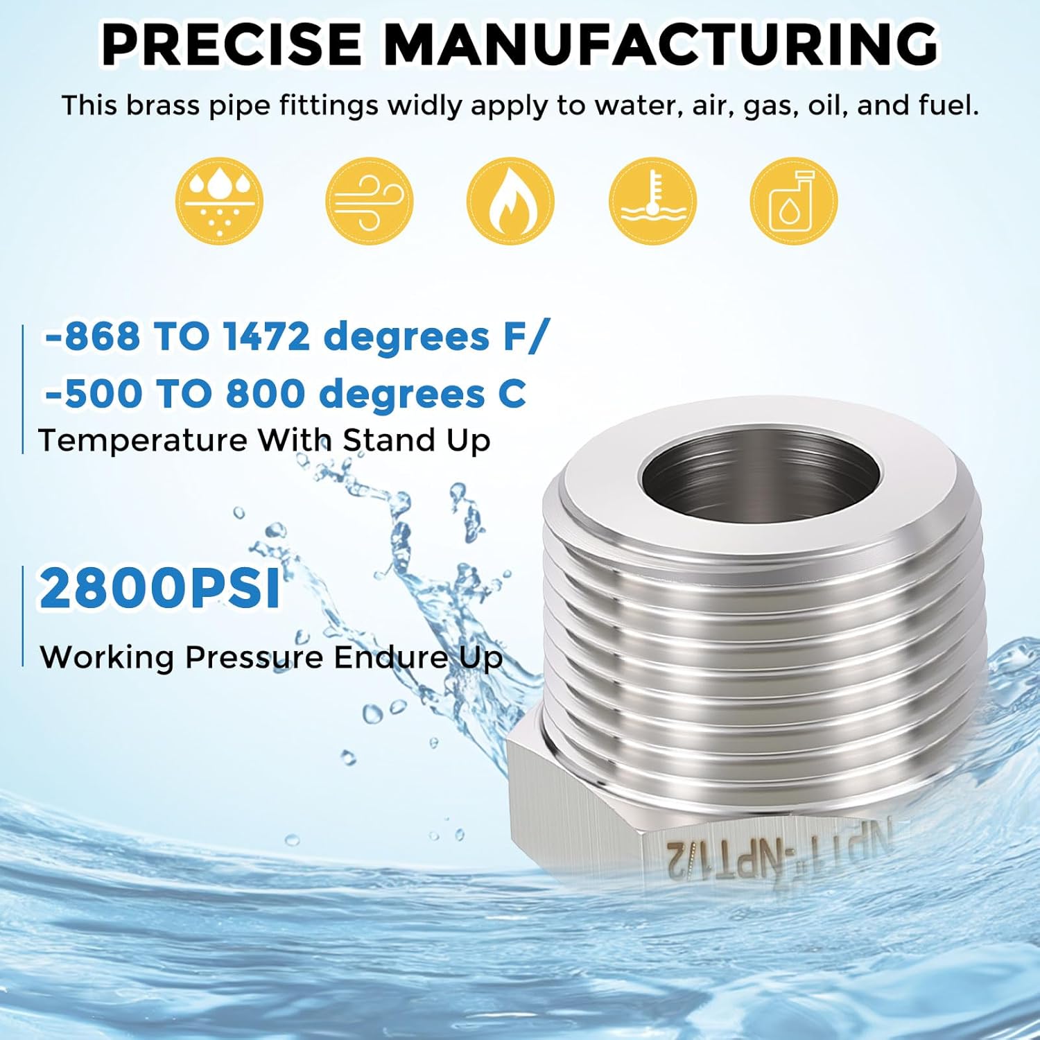 Pack of 2, 1/2" Male NPT to 1/4" FeMale NPT Solid 304 Stainless Steel Hex Bushing, Hose Fittings Adapter Reducer for Pipe Leak Repair, Bathroom Remodeling, Tool Extensions