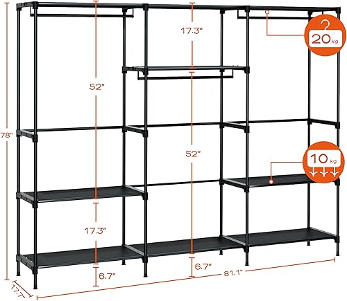 Miniatura 3 de Perchero portátil, armario portátil, armario de gran capacidad de 81.1 pulgadas, organizador de almacenamiento de ropa con estantes y 3 varillas