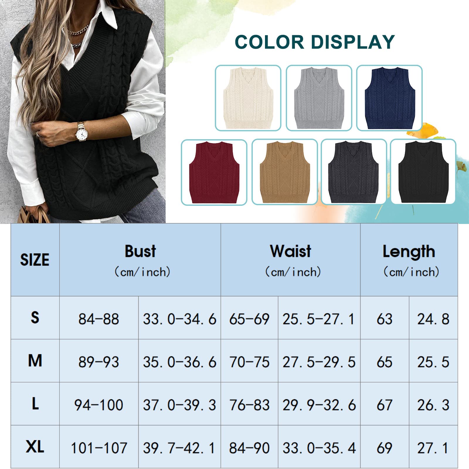 Niwicee Gilet Pulls sans Manche Femme Pull Gilet pour Femmes Pull Chaud sans Manche Femme Pull en Tricot Gilets sans V-Cou Sweater Casual Basique Printemps Automne