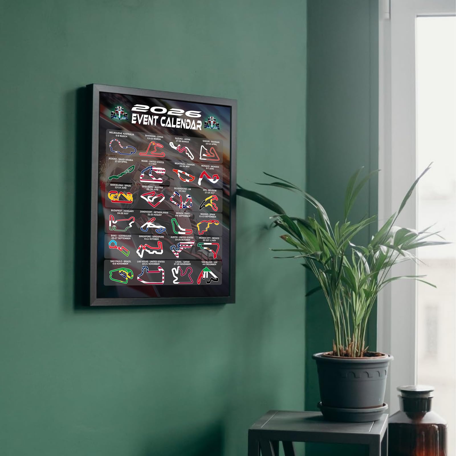 Calendario F1 2026 Poster Formula 1 Regali F1 Merce in Esposizione Layout della Pista e Cronologia Calendario Avvento Formula 1 Decorazione per Camera da Letto, Soggiorno e Ufficio Regali per Tifosi