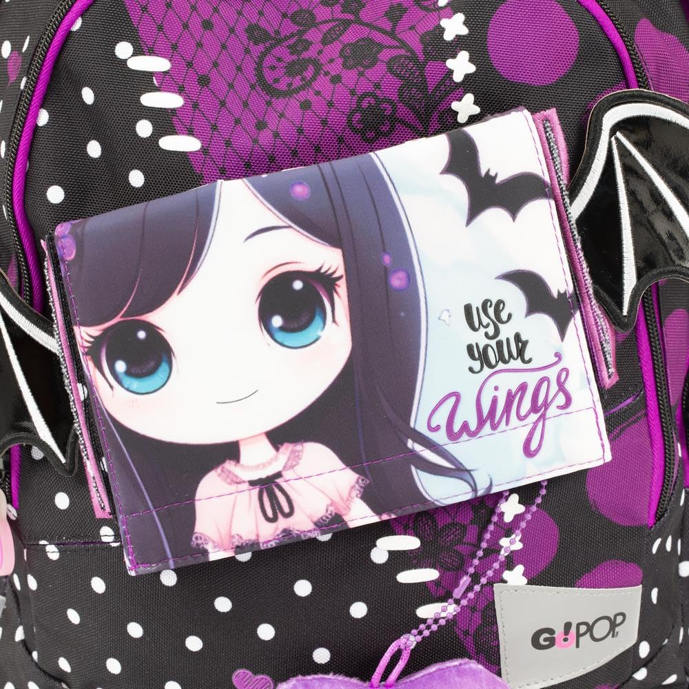 GO POP Zaino Love Dark Estensibile Round Per Bambine, 3 Scomparti E Tasche Interne, Schienale E Spallacci Imbottiti, Con Fascia Personalizzata E Pop Up, Per Scuole Elementari e Medie