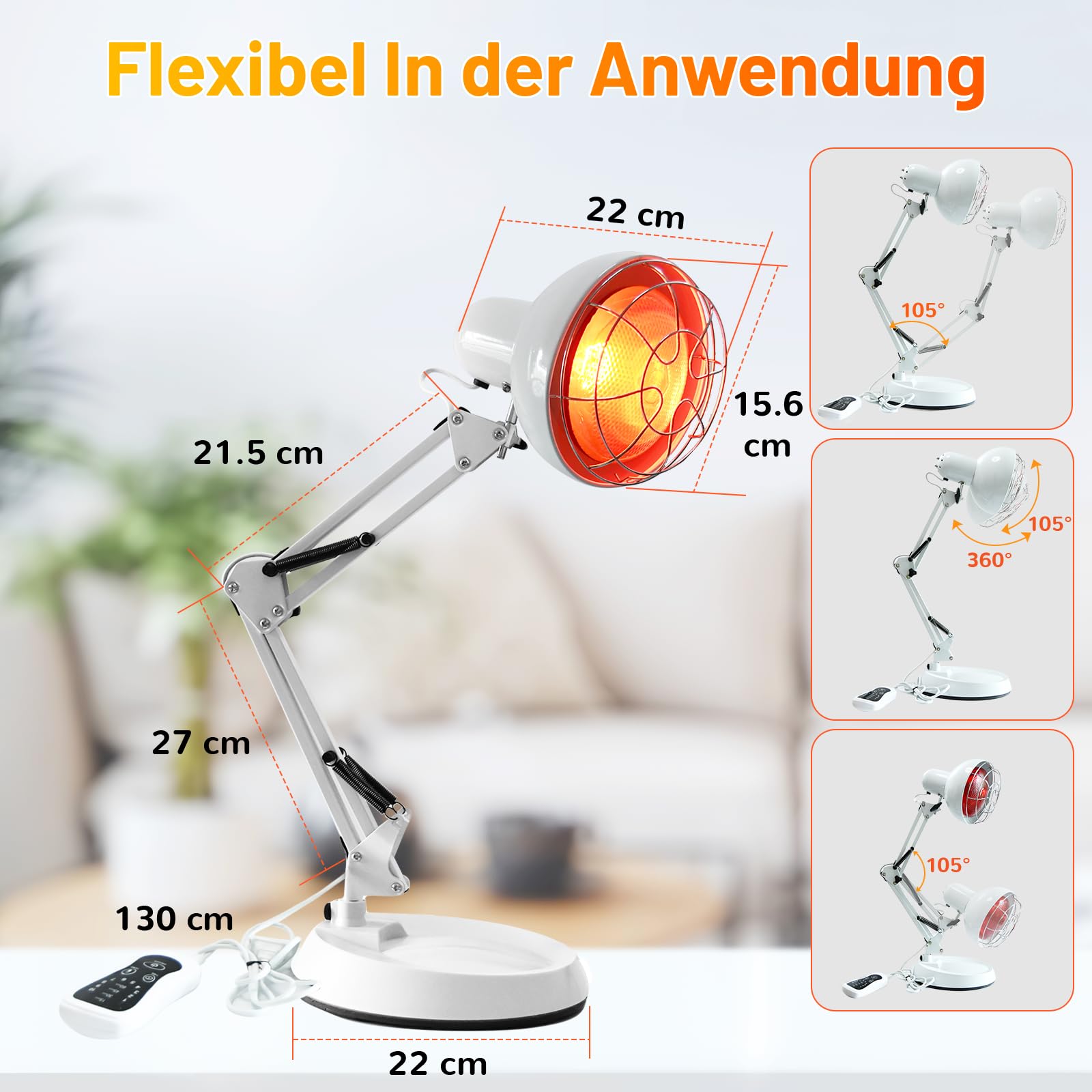 Infrarotlampe, 150W Infrarotlichtlampe Wärmelampe, 10 Stufen Temperatur Einstellbar mit Timer, Infrarotlicht Rotlichtlampe Wärmelampe fur Schmerzlinderung