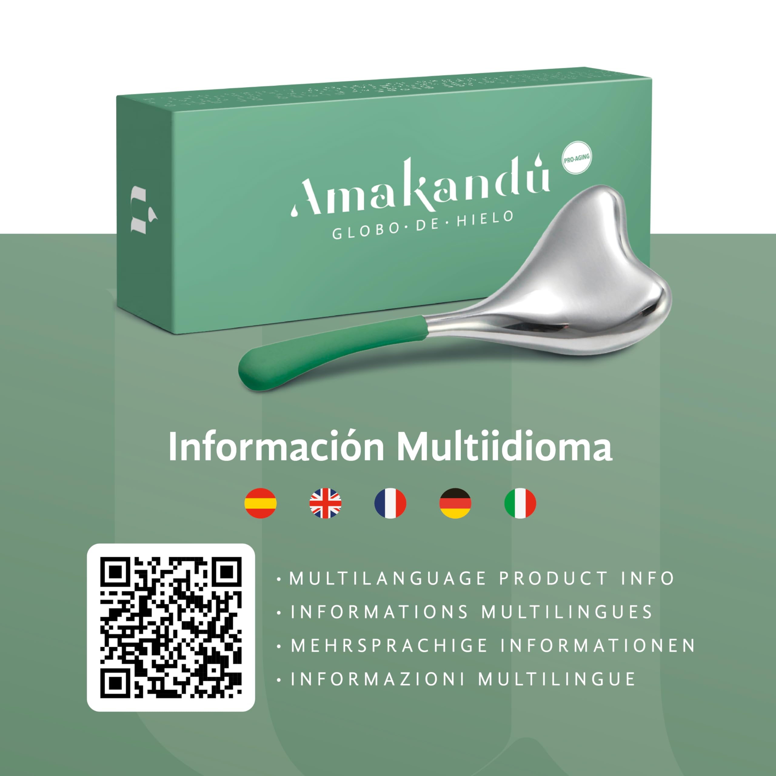 Globo de hielo facial - Rodillo Facial Frío Masaje - Masajeador ojos bolsas y ojeras - Mejora el drenaje linfático y el aspecto de la piel - Líquido Anticongelante Interior - Amakandu
