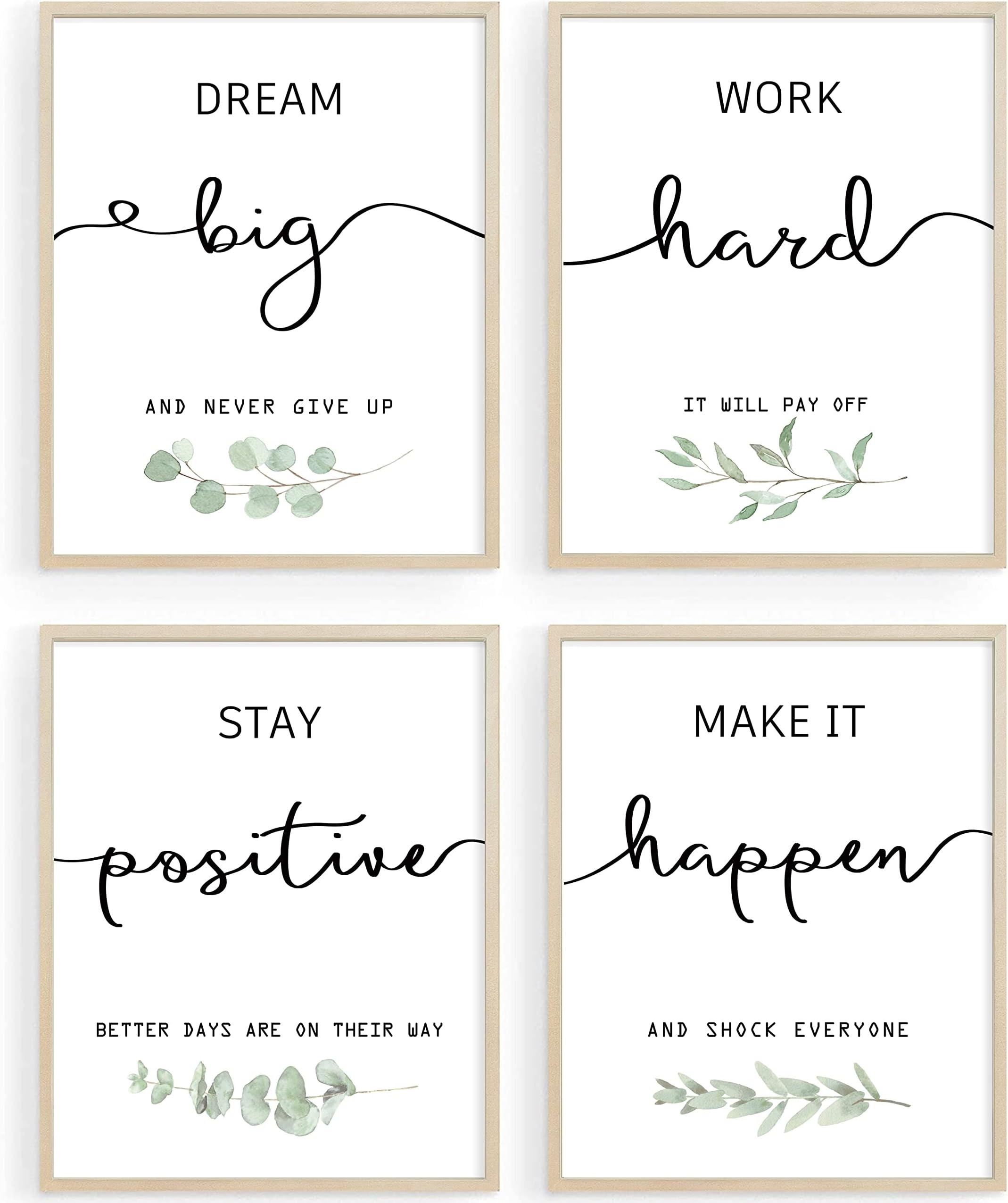 Inspirational Wall Art Office Decor, Motivational UNFRAMED Wall Art Prints for Bedroom,Living Room,Office,Classroom, Set of 4, 8"x10"