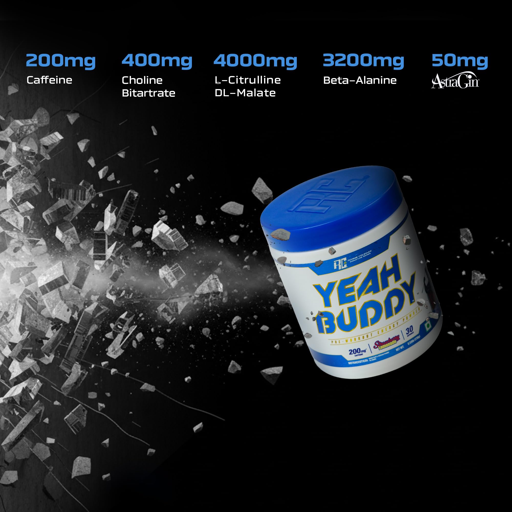 Ronnie Coleman Signature Series Yeah Buddy Pre-Workout Powder, Strawberry Lemonade (30 Servings, 270g / 0.59lbs) — Amazon image 3