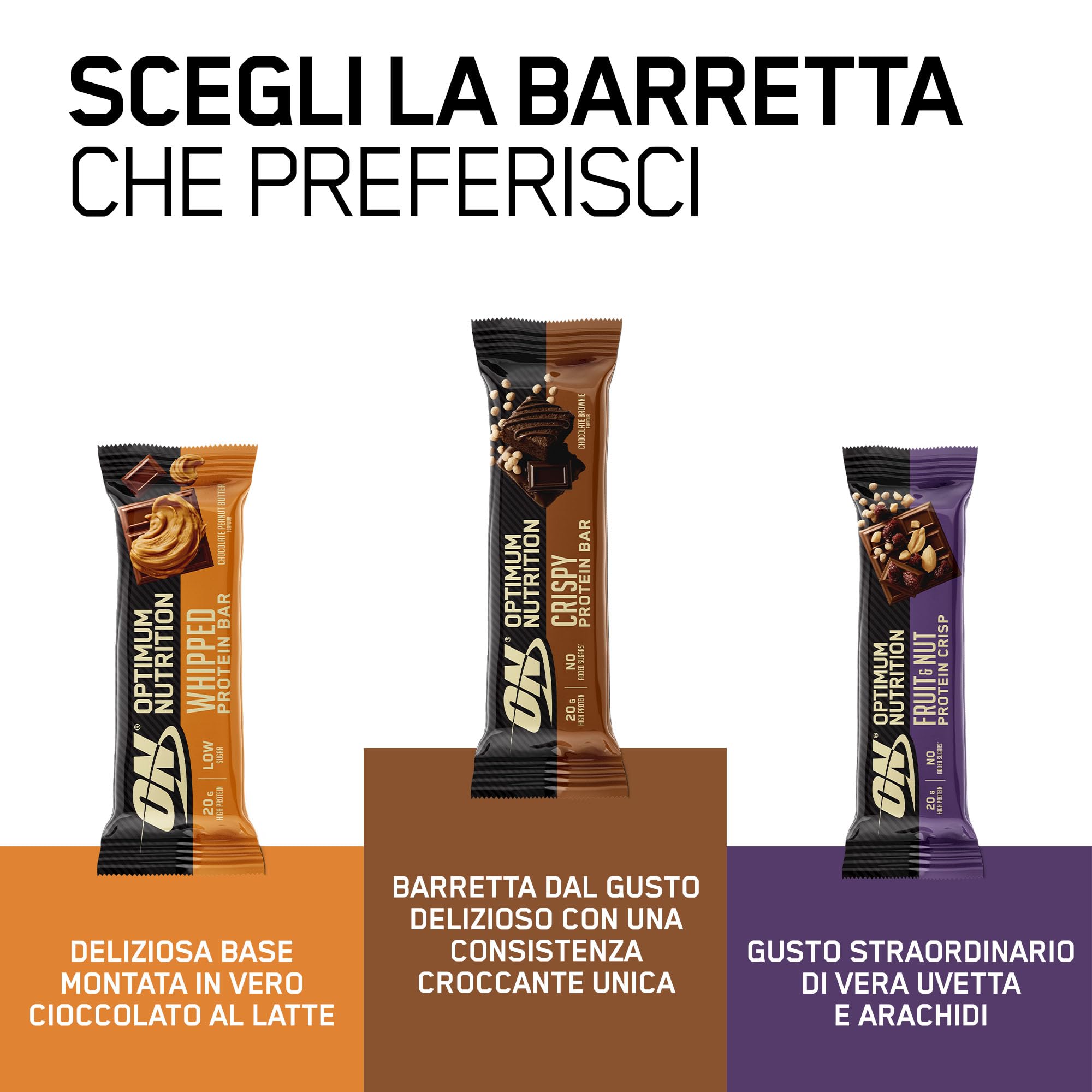 Optimum Nutrition Crispy Protein Bar Barretta Cioccolato al Burro di Arachidi Snack ad Alto Contenuto di Proteine 20 Barrette da 65g