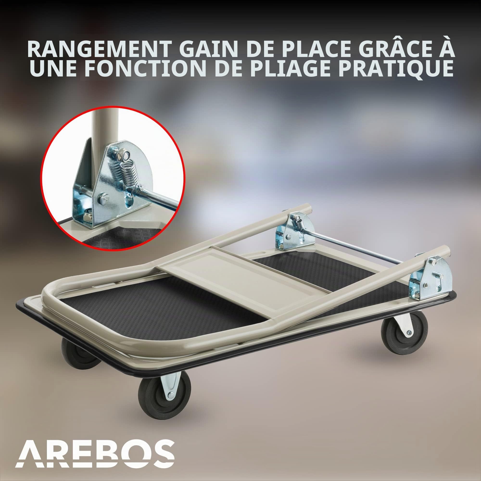 Arebos Chariot à Plate-Forme Chariot de Transport Manuel | Pliable | 150kg | 4 Roues | Polypropylène et Métal