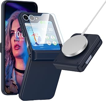 Designed for Samsung Galaxy Z Flip 6/5 Case Magnetic [Compatible with MagSafe] Hinge Protection with Screen Protector Hard PC Protective Cover for Women,Men Blue