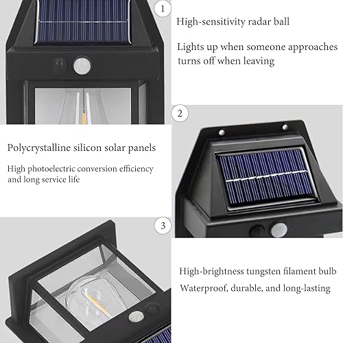 Miniatura 5 de Lámpara de pared solar para exteriores, 4.2 V3 W, impermeable, con sensor de encendidoapagado automático, luz de pared de tungsteno para jardines,