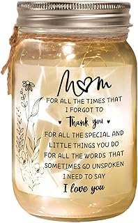 Christmas Gifts for Mom, Mason Jar Night Lights, Mothers Day Birthday Gifts for Mom from Daughter Son, Home Decorations Night