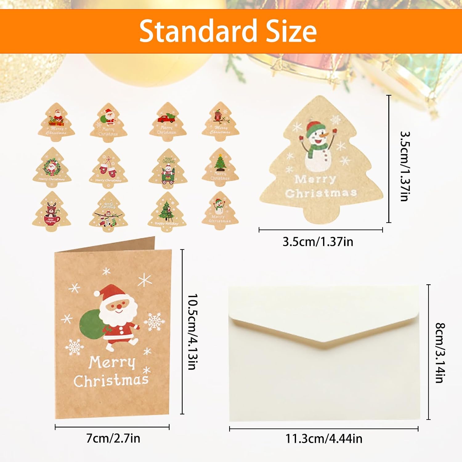 Set of 12 Christmas Cards with Envelopes and Stickers, Christmas Greeting Cards, Christmas Kraft Paper Folding Cards, Santa Gift Cards, Blank Greeting Cards for Christmas Party Invitation image 2