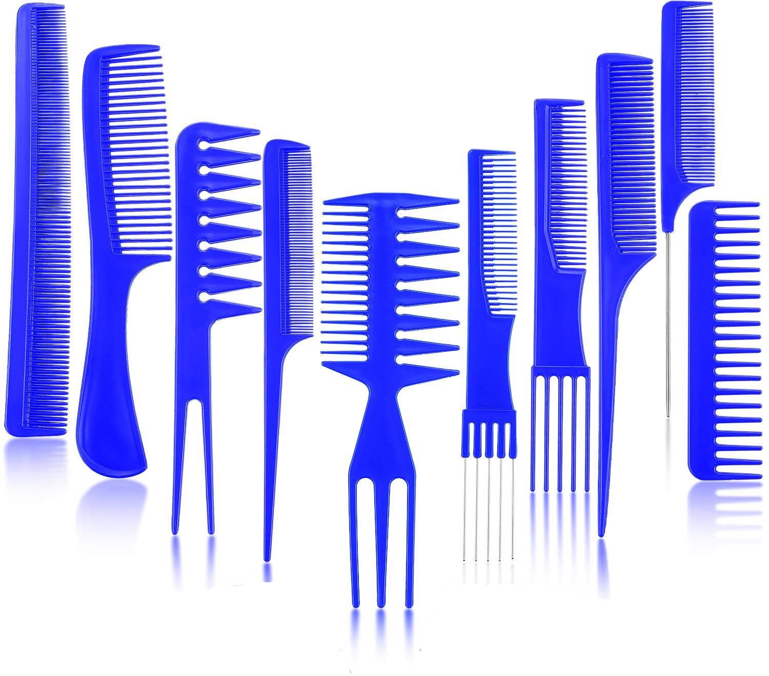 MOMENT10 Pieces Hair Combs Set Complete Professional Salon Hairdressing Styling Tool Multifunction Pro Barbers Beautition Brush Combs Hair Cutting Comb Sets Kit Hair Massage for All Hair Types, Blue