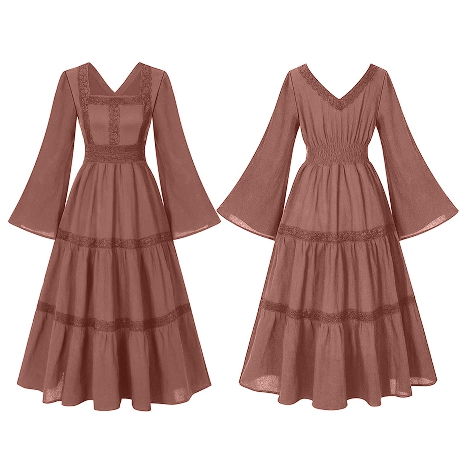 Renaissance Kleid Damen Mittelalter Kleid Mittelalter Kostüme Damen | Langarm V-Ausschnitt Trachtenrock, Halloween Kostüm,Piratenkostüm,Gothic Kleid, Victorian Dress, für Karneval Halloween Party