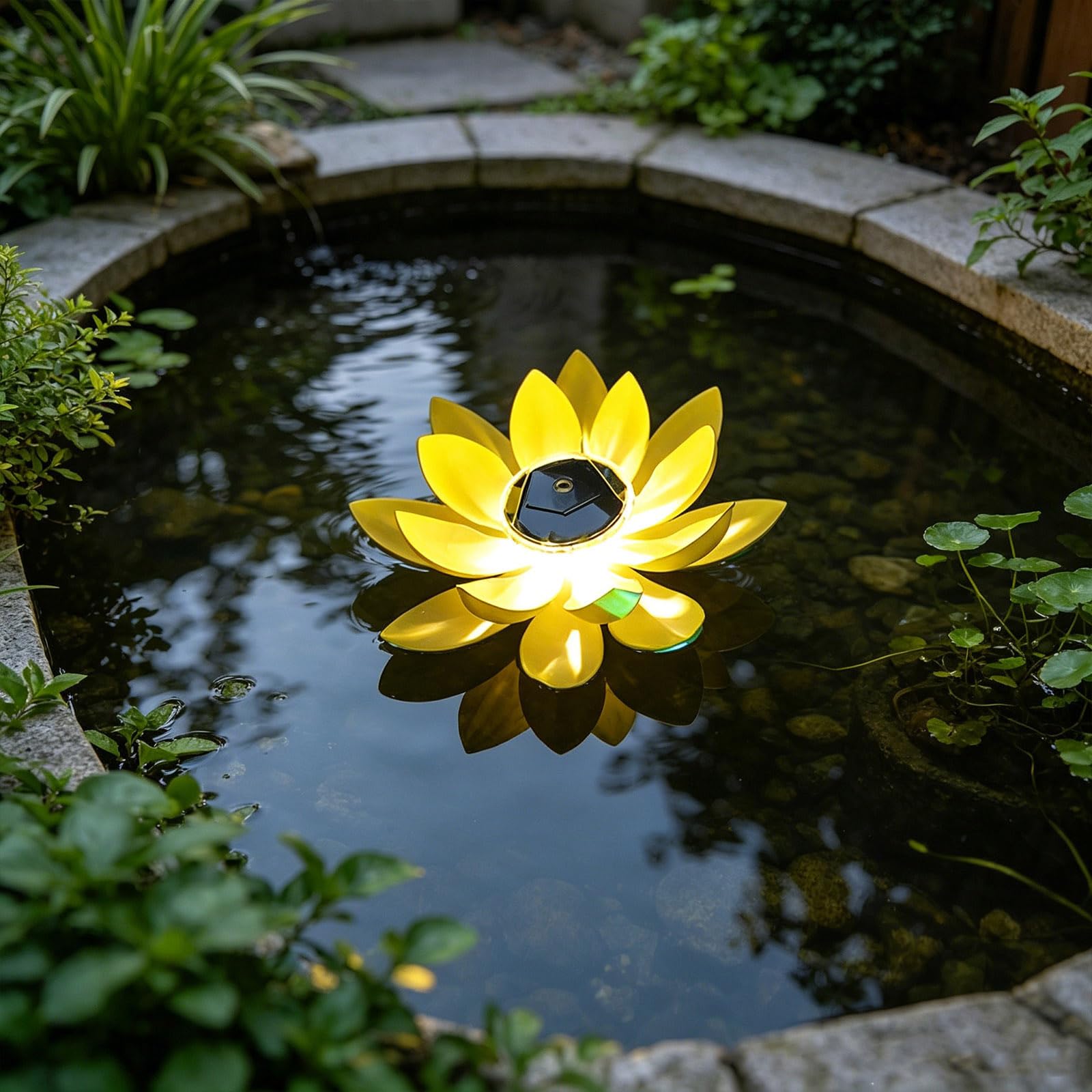 Upgraded Solar Floating LED Lotus Lights, Waterproof Color Changing Water Lily Pool Lamps, Auto On/Off Floating Pond Lights for Garden Patio Fountain Outdoor Water Decor (Yellow / 1PC / 2 Lotus Leaf) — image 1